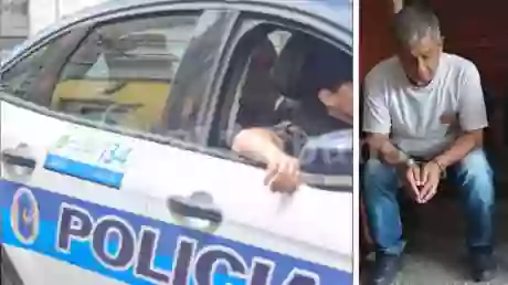 Héctor Romero, mientras era trasladado ayer en un móvil de la Policía Federal. / El camionero, abatido, cuando fue detenido.Javier Rueda