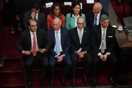 Los jueces de la Corte García Mansilla, Lorenzetti, Rosenkrantz y Rosatti, el sábado durante la Asamblea Legislativa.